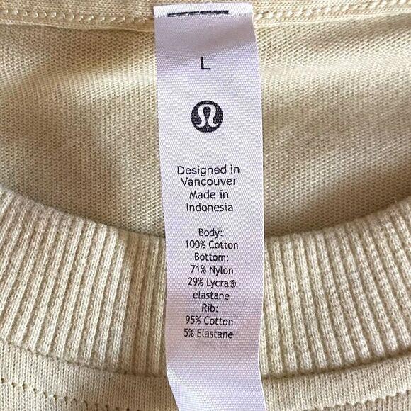 Lululemon Heavyweight Cotton T-Shirt Bodysuit. Pale Yellow. Size Large. NWT - Picture 9 of 11